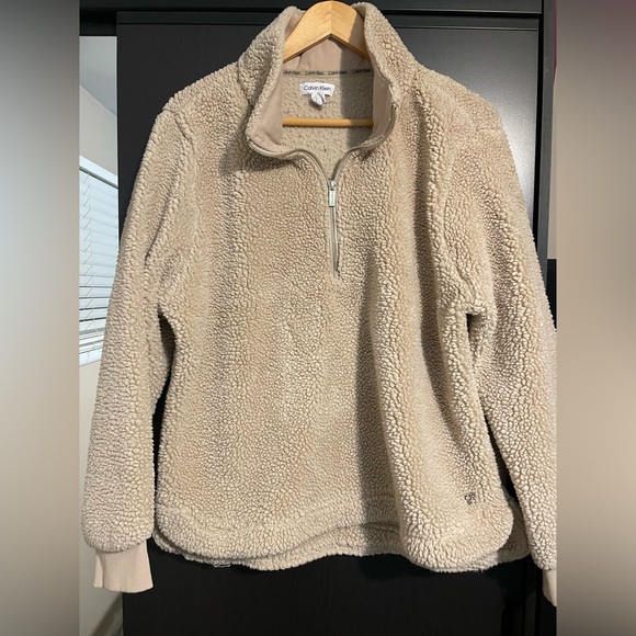 Calvin Klein Tops - Calvin Klein Tan Sherpa Fleece Pullover